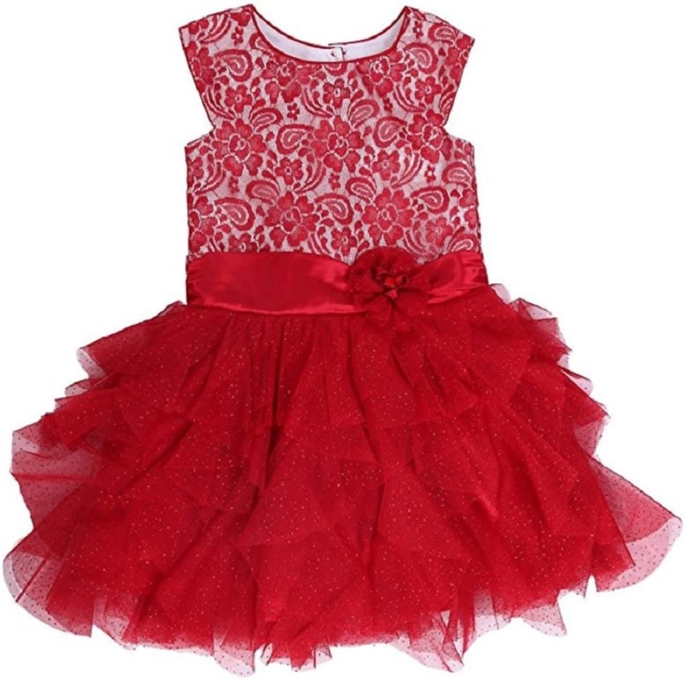 Jona Michelle Cap Sleeve Lace Dress for Girls Red Lace